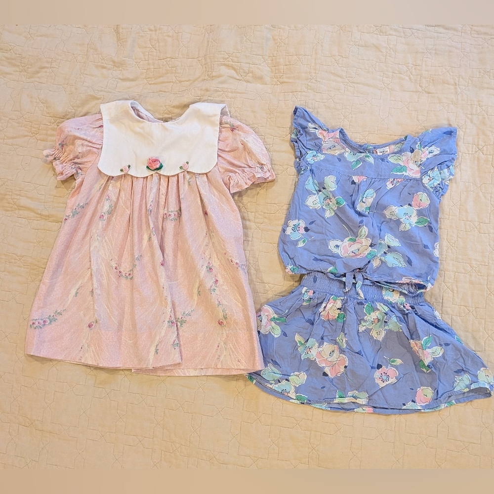 Vintage and Modern Toddler Pastel Cottagecore Dress Outfit Bundle